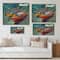 Designart - Three Boats In The Harbor - Nautical & Coastal Print on Natural Pine Wood